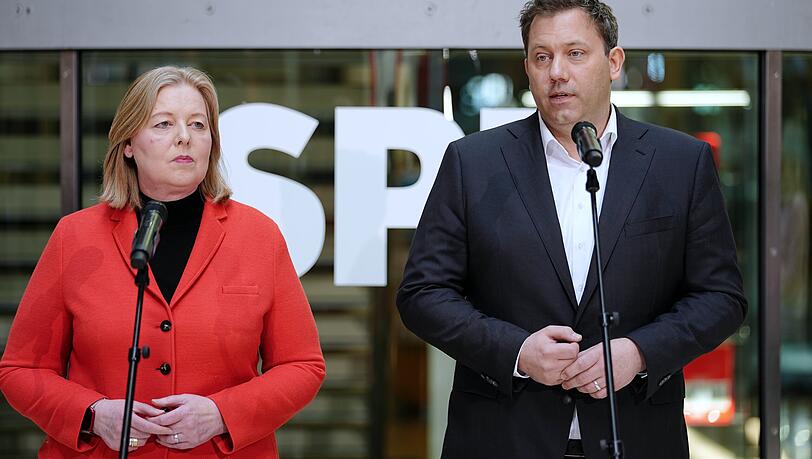 Angez&auml;hlt: die SPD-Vorsitzenden B&auml;rbel Bas (l.) und Lars Klingbeil.