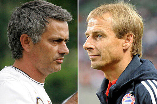 Der Schwabe Jürgen Klinsmann (re.) trifft mit seinem FC Bayern auf den Portugiesen Jose Mourinho.
