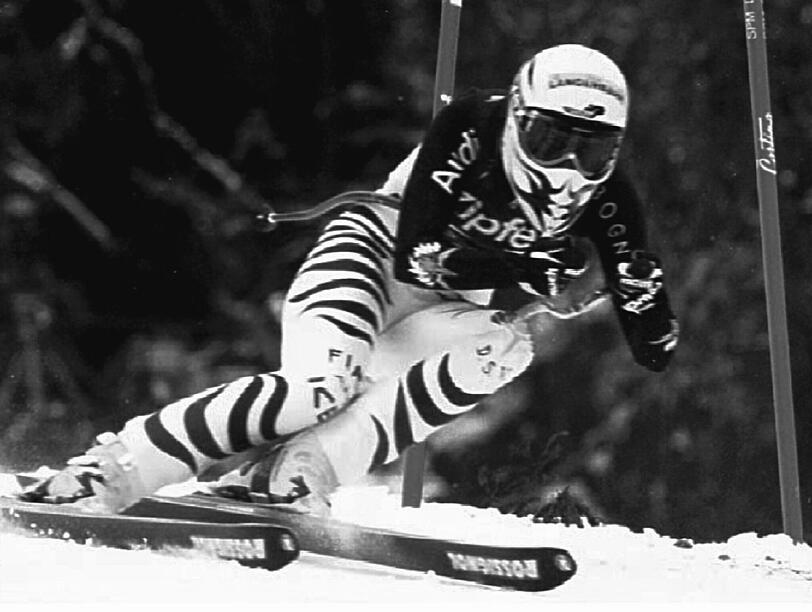 Michaela Gerg im Januar 1995 bei einem Rennen in Cortina d'Ampezzo.