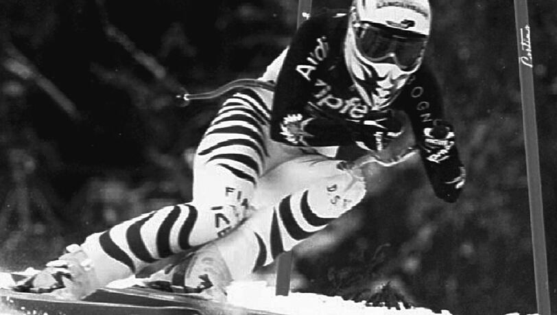 Michaela Gerg im Januar 1995 bei einem Rennen in Cortina d'Ampezzo.