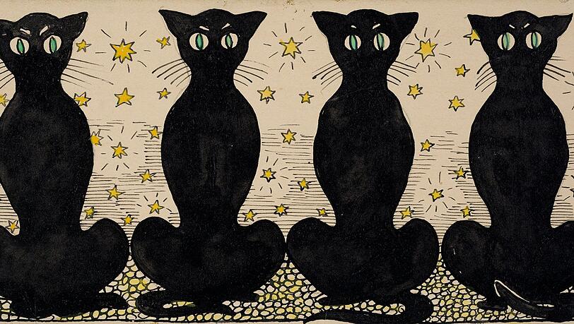 Auch im vorvorigen Jahrhundert, lange vor Facebook und Instagram, liebten die Leute schon Cat-Content: Carl Strathmanns hielt „Vier schwarze Katzen“ um 1896 als Aquarell und mit Tusche fest. Auch im vorvorigen Jahrhundert, lange vor Facebook und Instagram, liebten die Leute schon Cat-Content: Carl Strathmanns hielt „Vier schwarze Katzen“ um 1896 als Aquarell und mit Tusche fest.