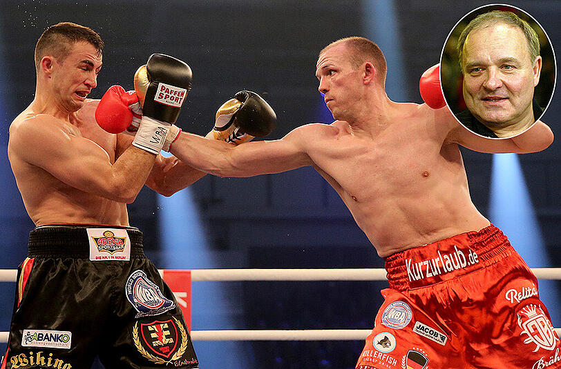 Eduard Gutknecht (l.), hier in seinem Kampf im März gegen Jürgen Brähmer, ist nach seinem Fight gegen George Groves notoperiert worden. Ringarzt Walter Wagner (kl. Bild) spricht über die Gefahren des Boxens.