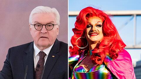 Frank-Walter Steinmeier (li.) bleibt Bundespräsident  - ob er auch von Dragqueen Gloria Viagra eine Stimme erhielt, bleibt geheim.