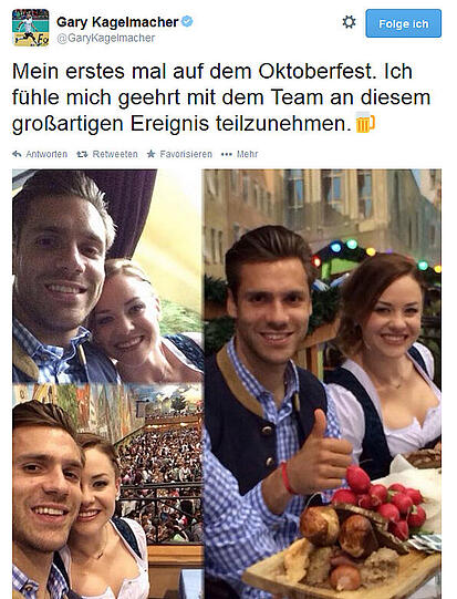 Die Löwen auf der Wiesn: "Mein ersten Mal auf dem Oktoberfest. Ich fühle mich geehrt, mit dem Team an diesem großartigen Ereignis teilzunehmen", zwitschert Gary Kagelmacher über seine Wiesn-Premiere.