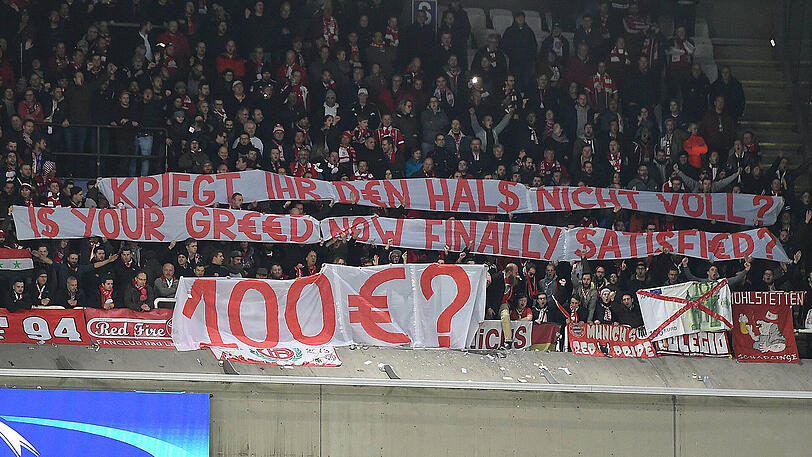 "Kriegt ihr d€n Hal$ nicht voll?" - Das Banner der Bayern-Anhänger beim Champions-League-Spiel. Der Protest in Anderlecht - klicken Sie sich durch die Fotostrecke.