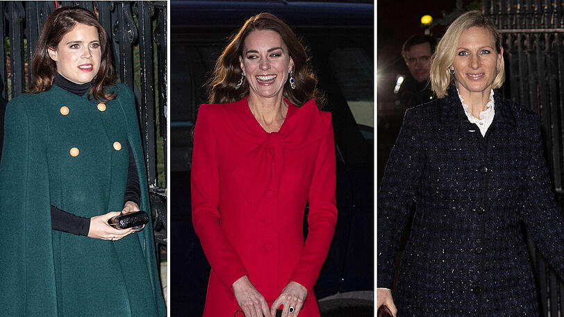 Royale Auftritte, die begeistern: Kate fiel mit ihrem knallroten Mantel und den Ohrringen von Queen Mum am meisten auf...