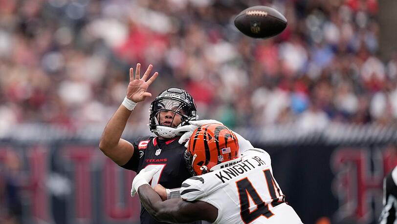 Die Texans-Offensive um C.J. Stroud kam gegen die Bengals nie ins Rollen. Die Texans-Offensive um C.J. Stroud kam gegen die Bengals nie ins Rollen.