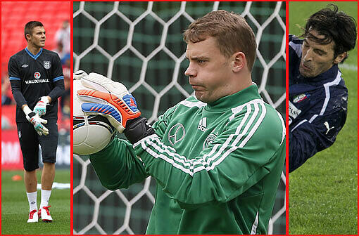 Während der 19-jährige Jack Butland als Nummer drei im Tor der "Three Lions" derzeit in der Vierten Liga spielt und Italiens Schlussmann Gianluigi Buffon in den Dunstkreis des Wettskandals geraten ist, hat die deutsche DFB-Elf mit Weltklassekeeper Manuel Neuer im Tor derzeit keine Sorgen.