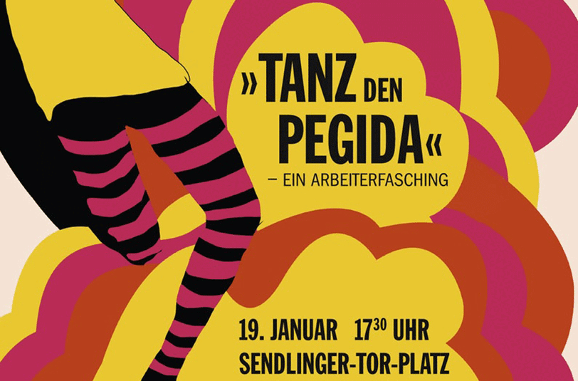 Mir diesem Plakat ruft das Bündnis "Bellevue die Monaco" zum "Tanz gegen Pegida" auf.