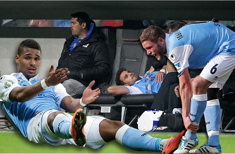 Seit dem Bochum-Spiel angeschlagen: Rubin Okotie (l.), Valdet Rama (Mitte) und Dominik Stahl (r.)