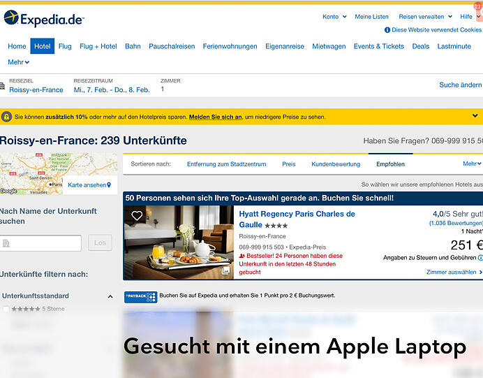 Je nach Endgerät ergibt die Produktsuche unterschiedliche Preise