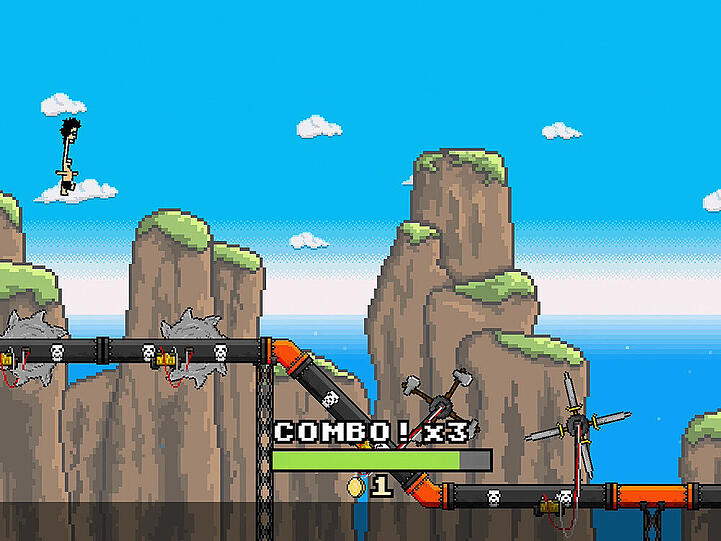 In "8-Bit Waterslide" müssen Sie tödlichen Fallen ausweichen