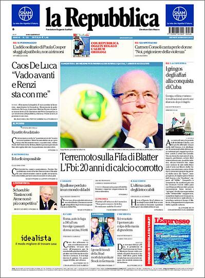 "Hau ab, Blatter", "Die Fifa als Mafia", "Arschlochtest": Die internationale Presse über den FIFA-Skandal. Pressestimmen zum Druchklicken...
