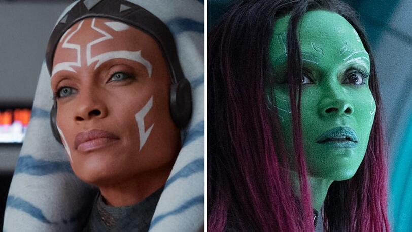 Rosario Dawson (l.) in "Ahsoka", Zoe Saldana in "Guardians of the Galaxy Vol. 3".