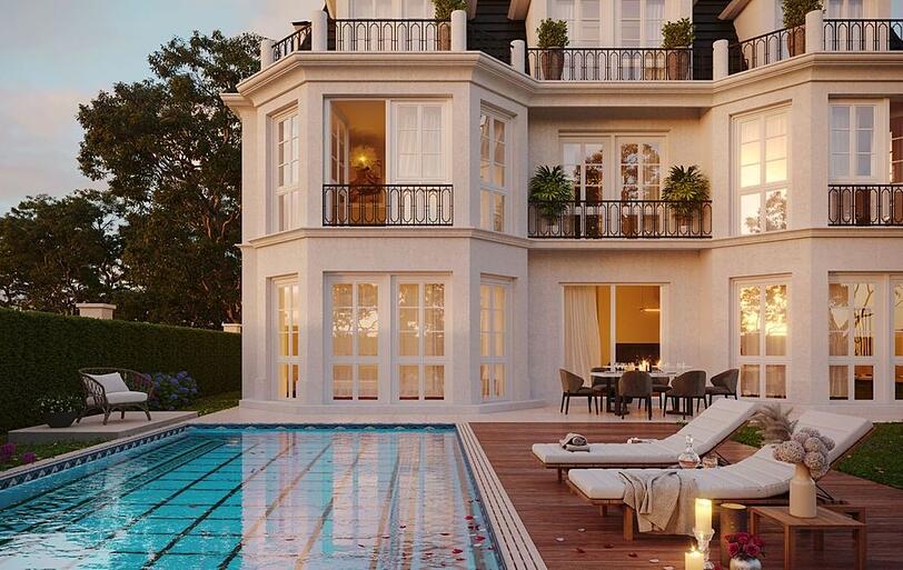 Der Pool im herrschaftlichen Garten.