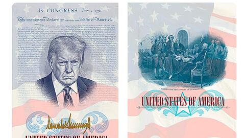Donald Trump im Pass: Das Abbild des US-Pr&auml;sidenten wird auf der Innenseite einer Sonderausgabe der amerikanischen Reisedokumente zu sehen sein.