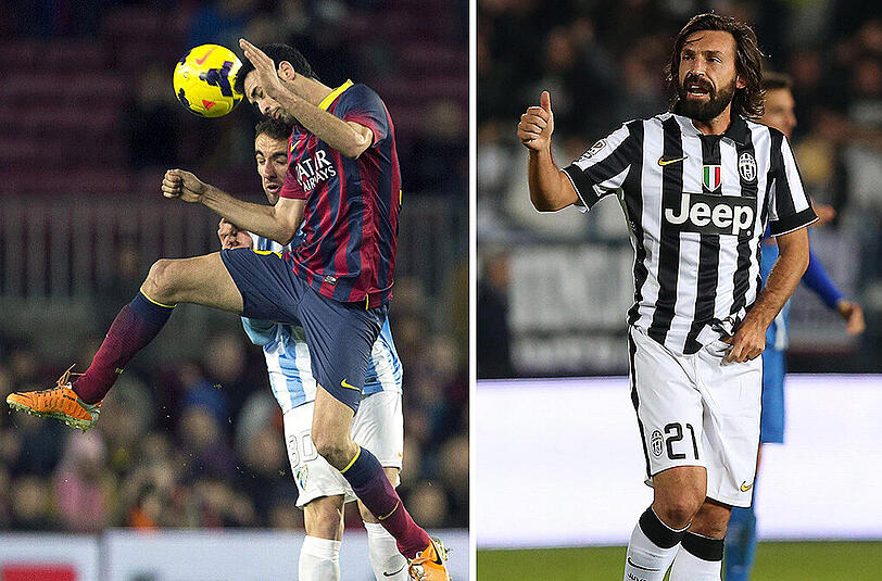 Mittelfeld zentral: Sergio Busquets (26) - Andrea Pirlo (36): Busquets spielt stets unauffällig, ist aber besonders wertvoll. Er ist sehr laufstark, erobert viele Bälle und macht die Räume dicht. Pirlo ist der Taktgeber des Juve-Spiels. Ein feiner Techniker mit einer herausragenden Schuss- und Freistoßtechnik. Auch für ihn ist es eine Rückkehr nach Berlin, wo er 2006 seinen größten Triumph feierte.