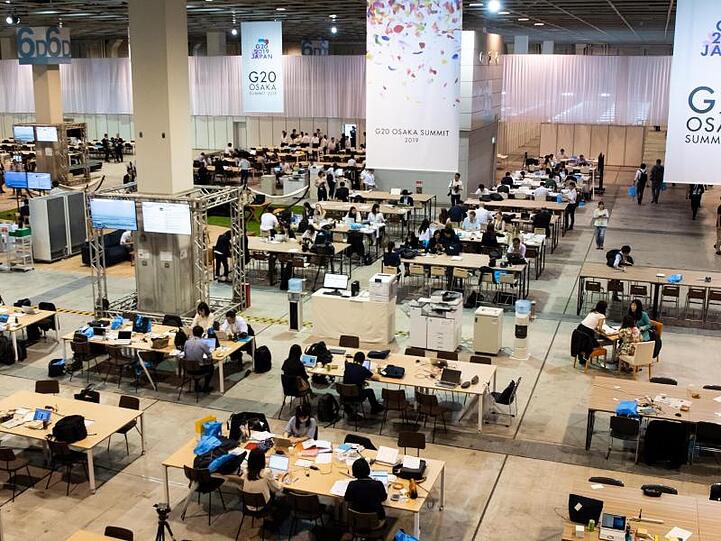 Journalisten im internationalen Pressezentrum des G20-Gipfels.