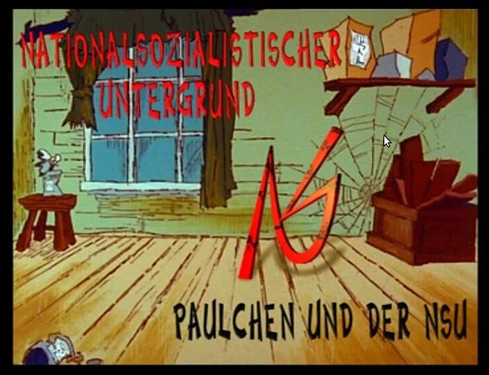 Der Screenshot zeigt einen Ausschnitt aus dem Video des Nationalsozialistischen Untegrundes (NSU): In dem Film mit der Trickfilmfigur "Paulchen Panther" werden Fotos der Mordopfer der vergangenen Jahre gezeigt, zu denen sich die Terrorgruppe bekannte.