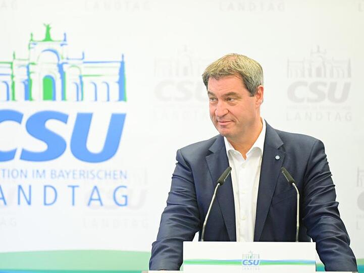 Der Bayerische Ministerpräsident Markus Söder (CSU) spricht bei der Pressekonferenz. Foto: Nicolas Armer