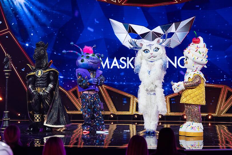 Die Masken "P.S.", Cosma, Yeti Cat und Luigi Eishörnchen (von links) gaben alles, um das Halbfinale zu erreichen. Das klappte aber nur für zwei ... Die Masken "P.S.", Cosma, Yeti Cat und Luigi Eishörnchen (von links) gaben alles, um das Halbfinale zu erreichen. Das klappte aber nur für zwei ...