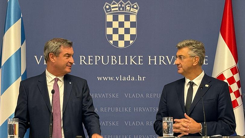 Markus Söder (l) trifft in Zagreb den kroatischen Premierminister Andrej Plenković. Markus Söder (l) trifft in Zagreb den kroatischen Premierminister Andrej Plenković.
