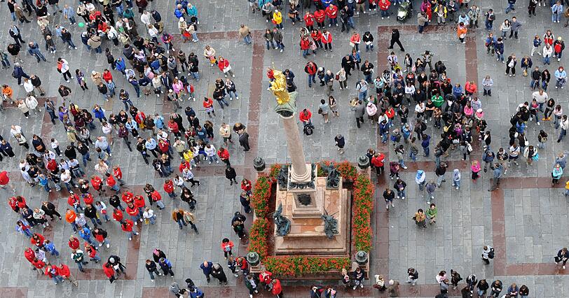 Der Mittelpunkt Münchens: die Mariensäule am Marienplatz.