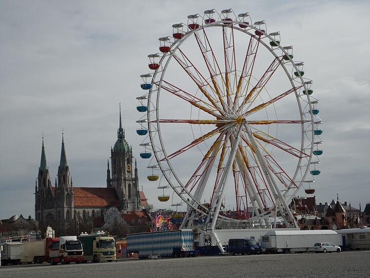 Das Riesenrad mit der Paulkirche.