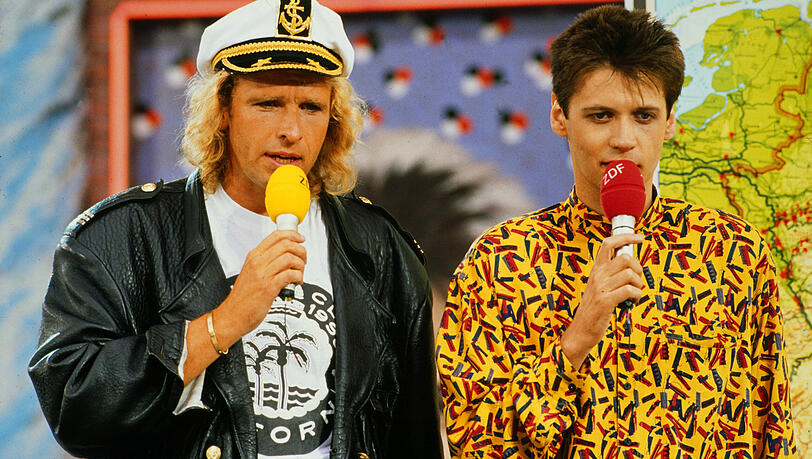 Seit vielen Jahren Freunde: Thomas Gottschalk (l.) und G&uuml;nther Jauch, hier in der ZDF-Nachmittagsshow "Die 2 im Zweiten" 1989.