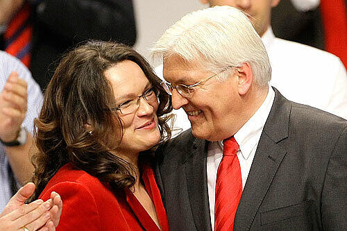 Bester Laune: Andrea Nahles und Frank-Walter Steinmeier