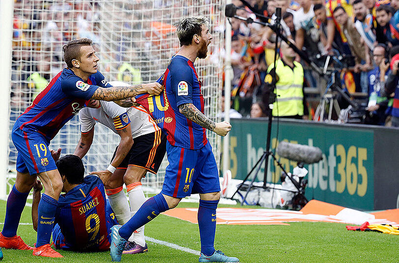 Aufgebracht: Barca-Star Lionel Messi, nachdem er das Siegtor erzielt hat.