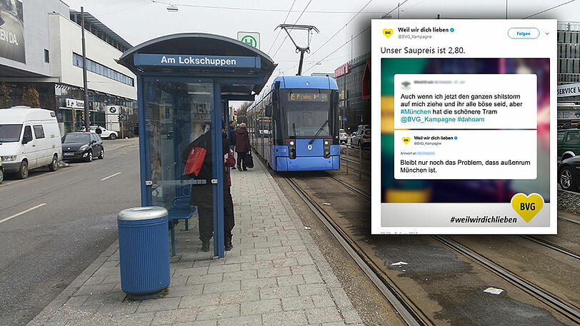 Wer hat die schönere Tram-Bahn? Die Berliner Verkehrsgesellschaft ist sich sicher: In München ist die Bahn schöner, in Berlin die Stadt.
