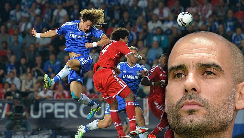 Mit Wucht und Wuschelhaaren: Chelsea-Verteidiger David Luiz überspringt im Finale um den europäischen Supercup von Prag Bayerns Dante. Mit Wucht und Wuschelhaaren: Chelsea-Verteidiger David Luiz überspringt im Finale um den europäischen Supercup von Prag Bayerns Dante.
