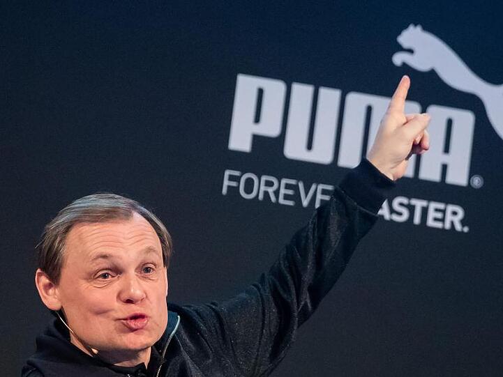 Björn Gulden, Vorsitzender geschäftsführender Direktor des Sportartikelherstellers Puma SE, spricht bei einer PK. Foto: Daniel Karmann