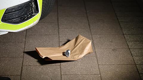 Der Meteorit in Koblenz wurde zum Gr&ouml;&szlig;envergleich vor ein Auto gelegt.