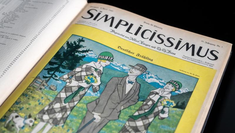 Eine Zeichnung von Thomas Theodor Heine mit dem Titel "Deutscher Frühling" auf dem Titel der Wochenzeitschrift "Simplicissimus". Eine Zeichnung von Thomas Theodor Heine mit dem Titel "Deutscher Frühling" auf dem Titel der Wochenzeitschrift "Simplicissimus".