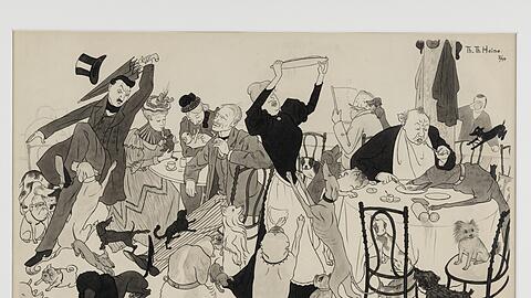 Thomas Theodor Heine: Hundeinvasion im Café Luitpold, München, 1894