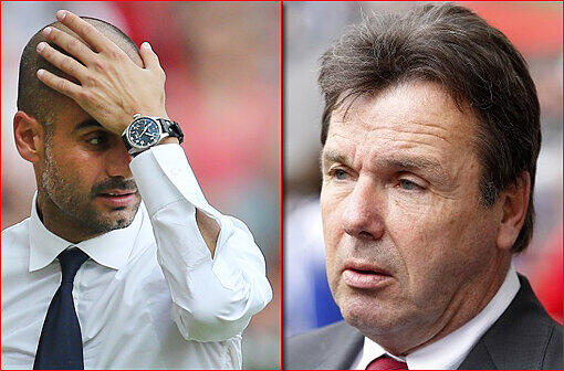 Links: Bayern-Coach Pep Guardiola, Rechts: Eintracht-Vorstandsboss Heribert Bruchhagen.