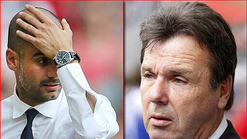 Links: Bayern-Coach Pep Guardiola, Rechts: Eintracht-Vorstandsboss Heribert Bruchhagen. Links: Bayern-Coach Pep Guardiola, Rechts: Eintracht-Vorstandsboss Heribert Bruchhagen.