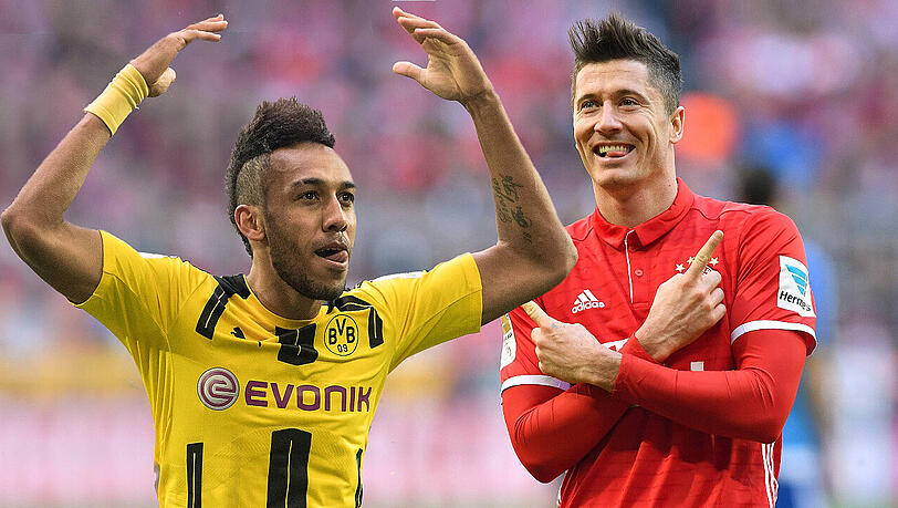 Einst Kollegen bei Borussia Dortmund, jetzt Rivalen: BVB-Star Pierre-Emerick Aubameyang (links) und Bayern-Torjäger Robert Lewandowski. Einst Kollegen bei Borussia Dortmund, jetzt Rivalen: BVB-Star Pierre-Emerick Aubameyang (links) und Bayern-Torjäger Robert Lewandowski.