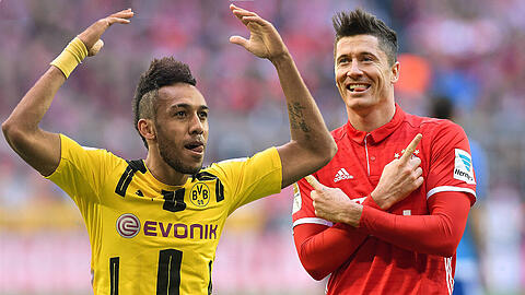 Einst Kollegen bei Borussia Dortmund, jetzt Rivalen: BVB-Star Pierre-Emerick Aubameyang (links) und Bayern-Torjäger Robert Lewandowski.