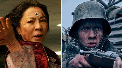"Everything Everywhere All at Once" (li.) und "Im Westen nichts Neues" können zusammen 20 Oscar-Nominierungen vorweisen.