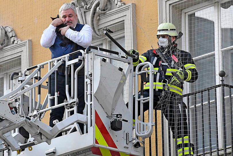 Rettungsversuch geglückt: Die Katze kann geborgen werden.