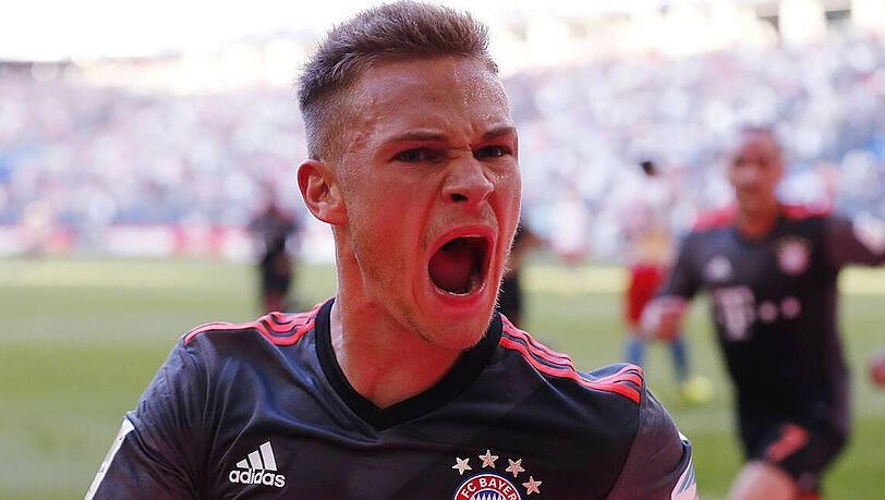 Schreit seine Freude heraus: Bayern-Torschütze Joshua Kimmich. Schreit seine Freude heraus: Bayern-Torschütze Joshua Kimmich.