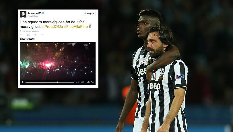 Die Fans von Juve begrüßen ihre enttäuschten Spieler Paul Pogba und Andrea Pirlo am Flughafen von Turin mit Sprechchören und Jubel-Gesängen. Die Fans von Juve begrüßen ihre enttäuschten Spieler Paul Pogba und Andrea Pirlo am Flughafen von Turin mit Sprechchören und Jubel-Gesängen.