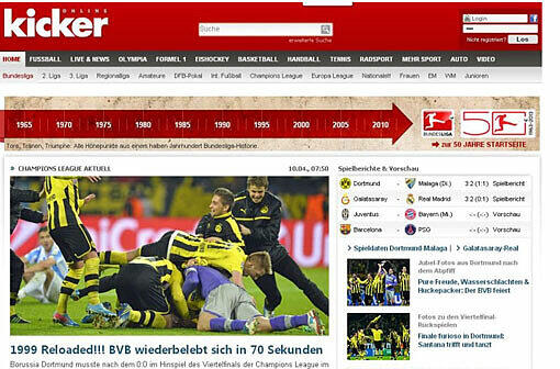 Der "kicker" schreibt: "1999 Reloaded!!! Die sensationelle Schlussphase weckte Erinnerungen an das Champions-League-Finale von 1999, als die Bayern die sichere Führung in zwei Minuten an Manchester United verloren."