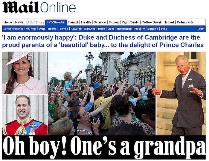 Die britische "Daily Mail" schreibt mit Blick auf Prinz Charles: "Oh, Junge! Da ist einer Opa".