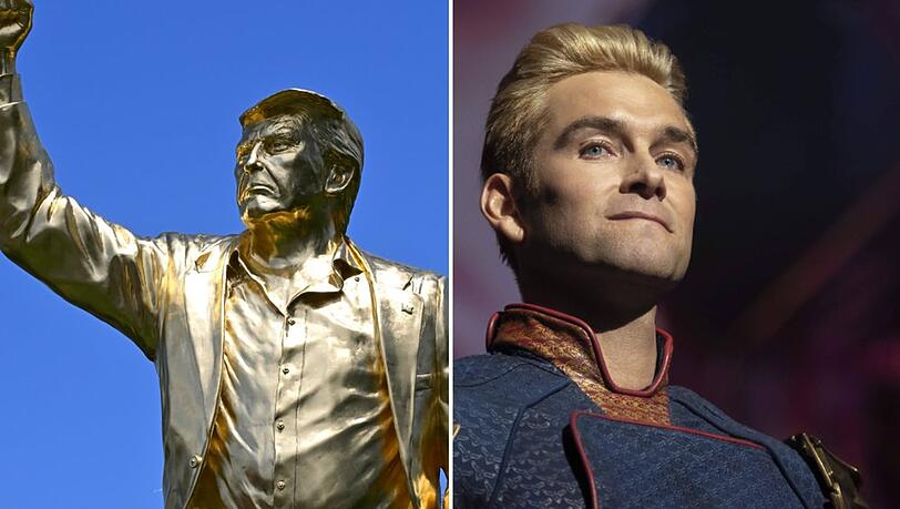 Statue von Donald Trump in Florida, daneben Antony Starr in "The Boys". Statue von Donald Trump in Florida, daneben Antony Starr in "The Boys".