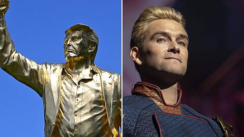 Statue von Donald Trump in Florida, daneben Antony Starr in "The Boys". Statue von Donald Trump in Florida, daneben Antony Starr in "The Boys".
