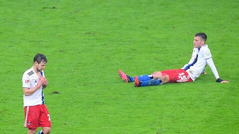 Louis Schaub (l) und Jordan Beyer vom Hamburger SV sind nach der Niederlage konsterniert.